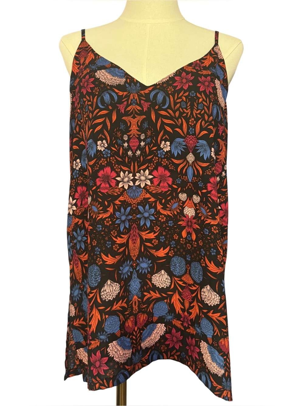 H&M Floral Cami Tank Top V-Neck Spaghetti Strap Black Red Blue Size 12